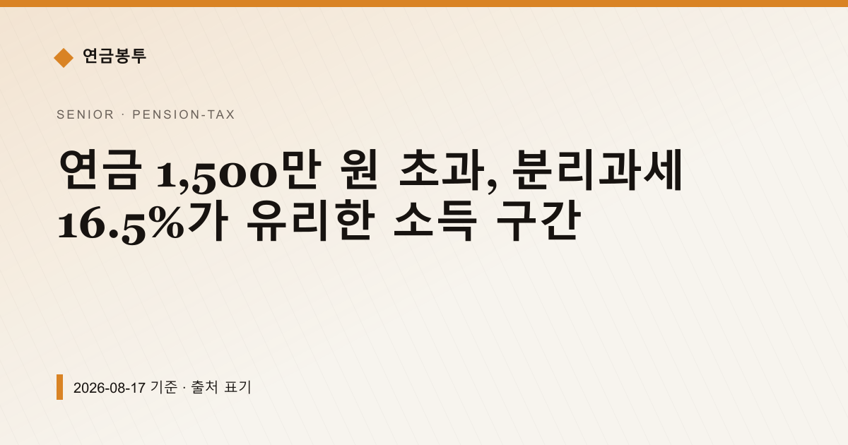 연금 1,500만 원 초과, 분리과세 16.5%가 유리한 소득 구간 — 연금소득세 안내 이미지