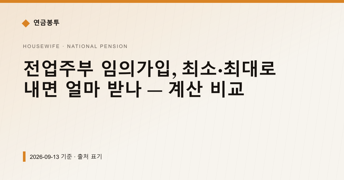 전업주부 임의가입, 최소·최대로 내면 얼마 받나 — 계산 비교 — 연금보험료·추납 안내 이미지