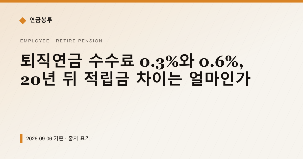 퇴직연금 수수료 0.3%와 0.6%, 20년 뒤 적립금 차이는 얼마인가 — 퇴직연금·IRP 안내 이미지